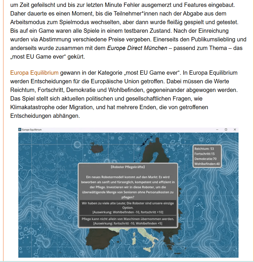 Beschreibung des "Most EU Game ever" 